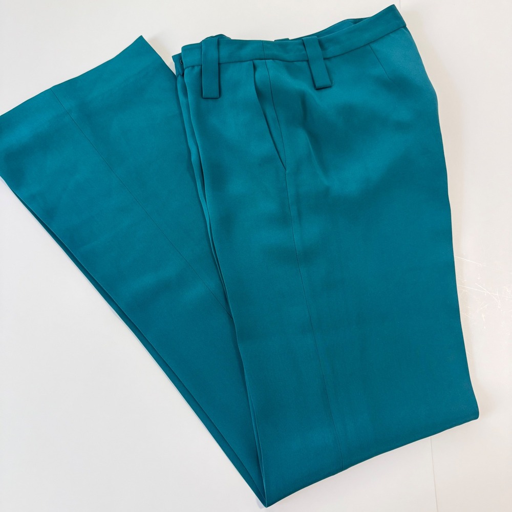 Paige 100% Silk Teal Ultra Flare‎ Trouser Pants 6